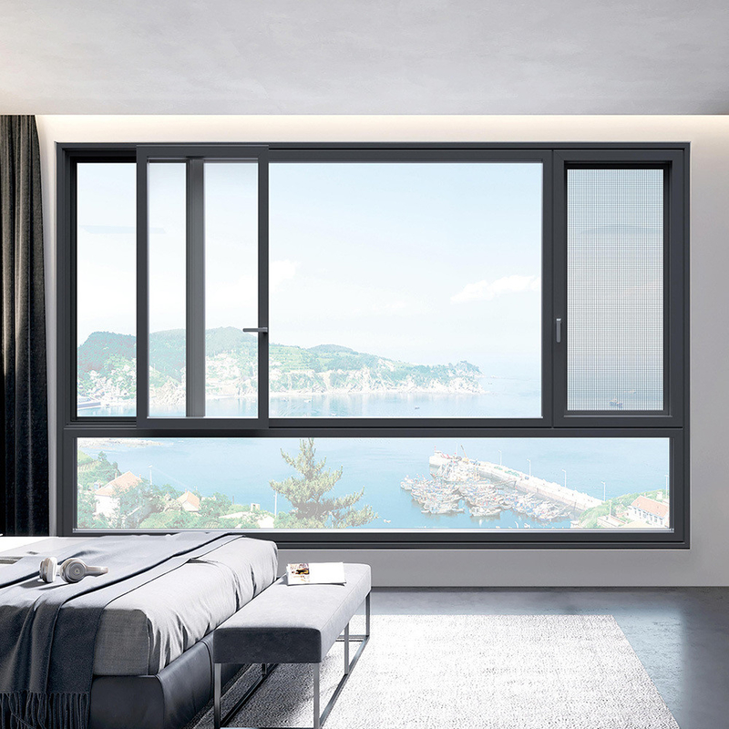 2.2 mm Espessura da parede Estilo moderno Vidro duplo de vidro de luxo Janela deslizante de alumínio