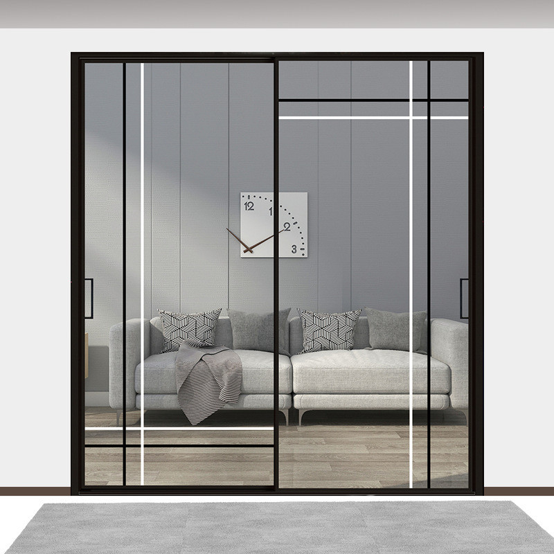 Produzindo portas de vidro de alumínio de estrutura estreita deslizante com design minimalista