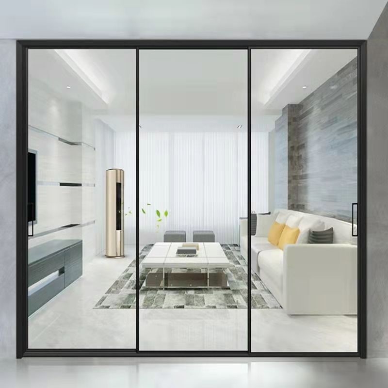 Produzindo portas de vidro de alumínio de estrutura estreita deslizante com design minimalista