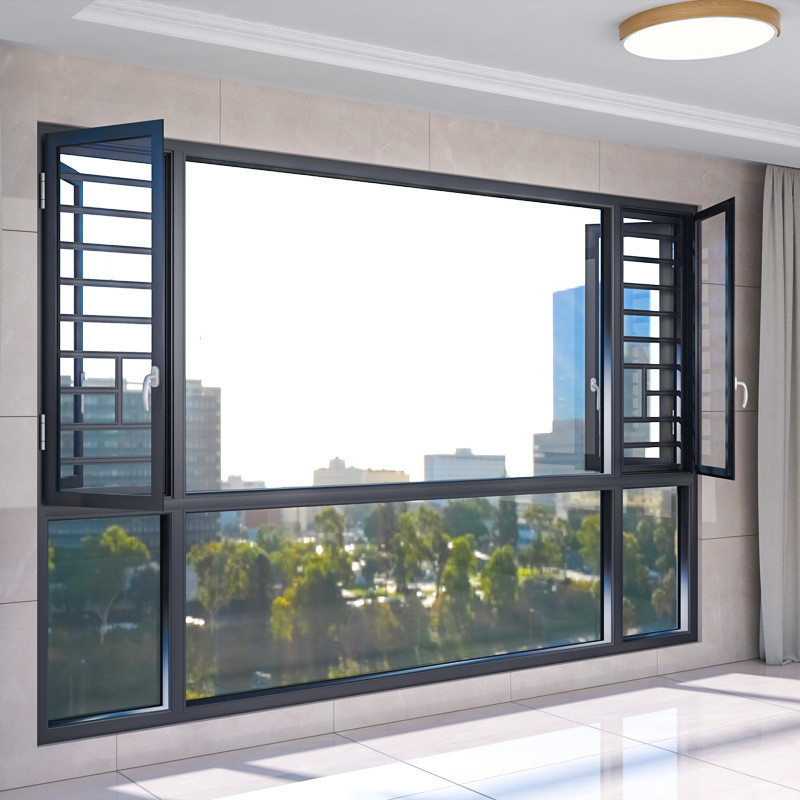 Nível 8 Airtightness Janela de revestimento de liga de alumínio preto para design moderno personalizado