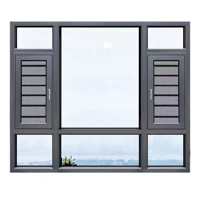 Moderno design tipo cortina pendente de alumínio preto Casement janelas para o estilo europeu