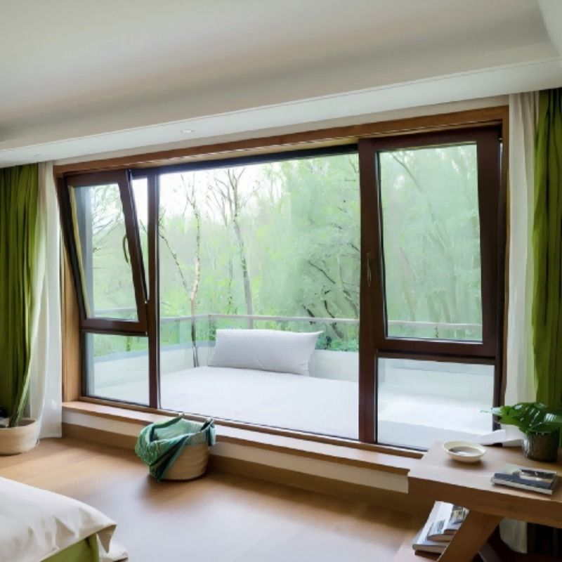 Janela de revestimento de alumínio de mão de design moderno com canto anti-colisão tipo R