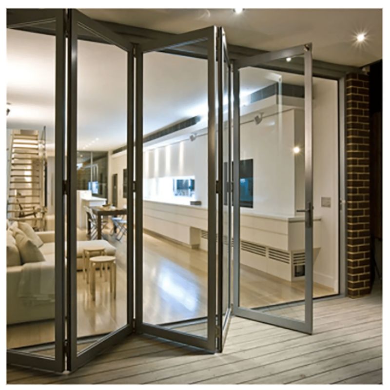 Porta dobrável de alumínio de luxo com vidro temperado para residência e comercial